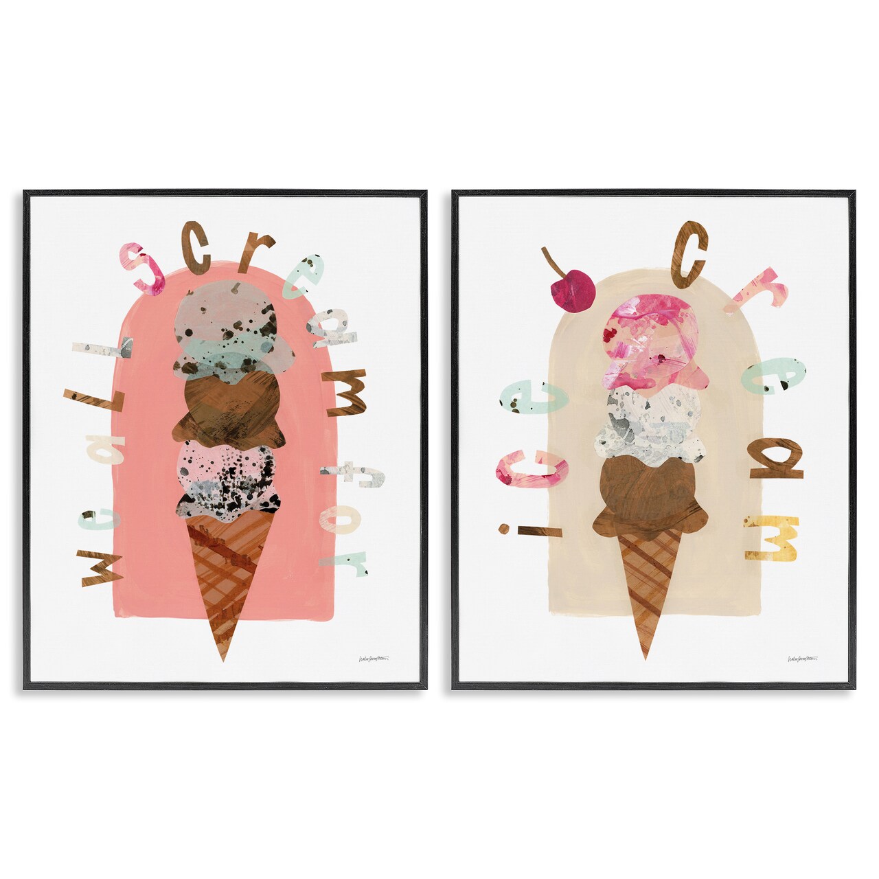 Stupell Industries Bright Pastels Ice Cream 2pc Framed Giclee Wall Art Set Design by Haley Knighten